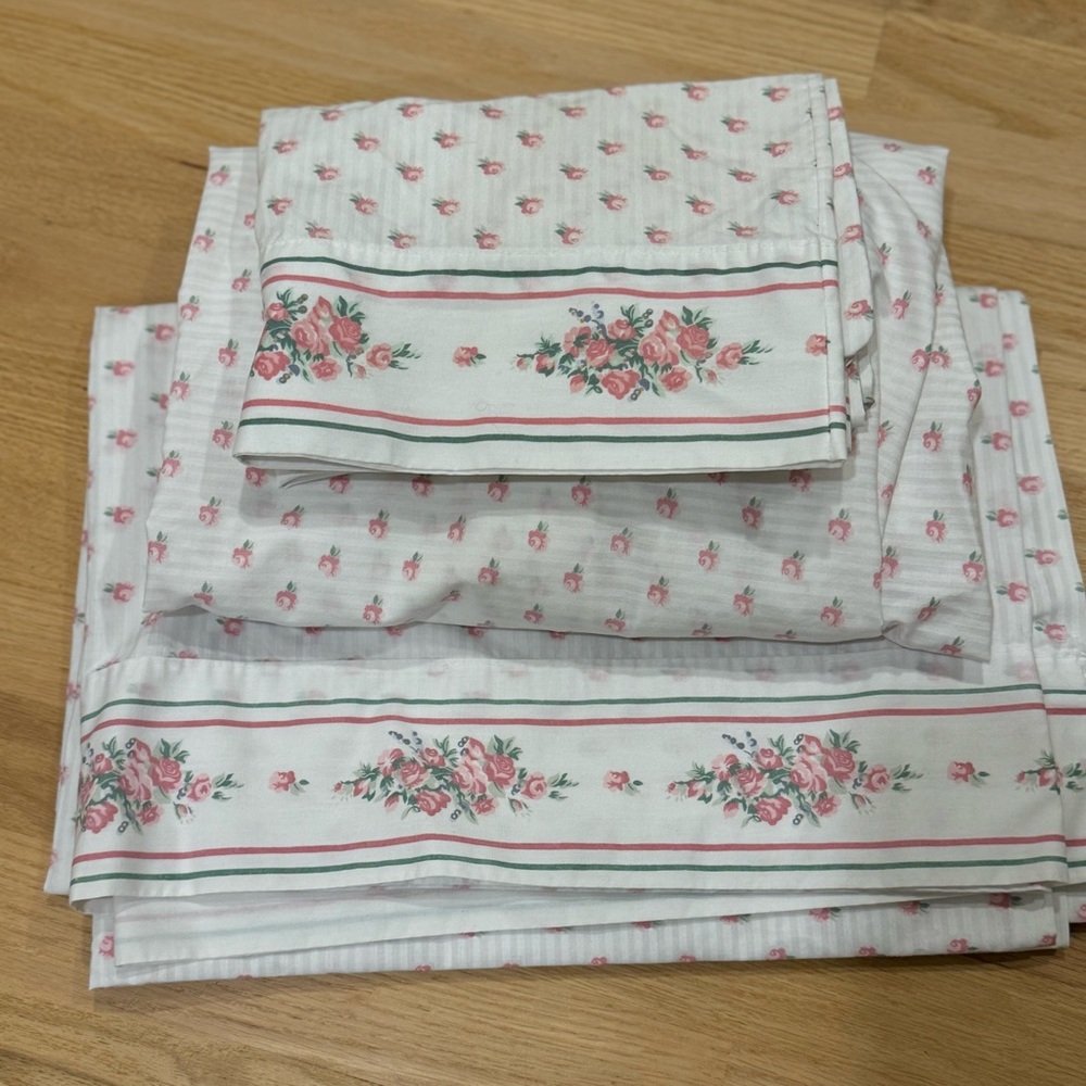 Vtg Dan River TWIN Sheet Set Rose Floral